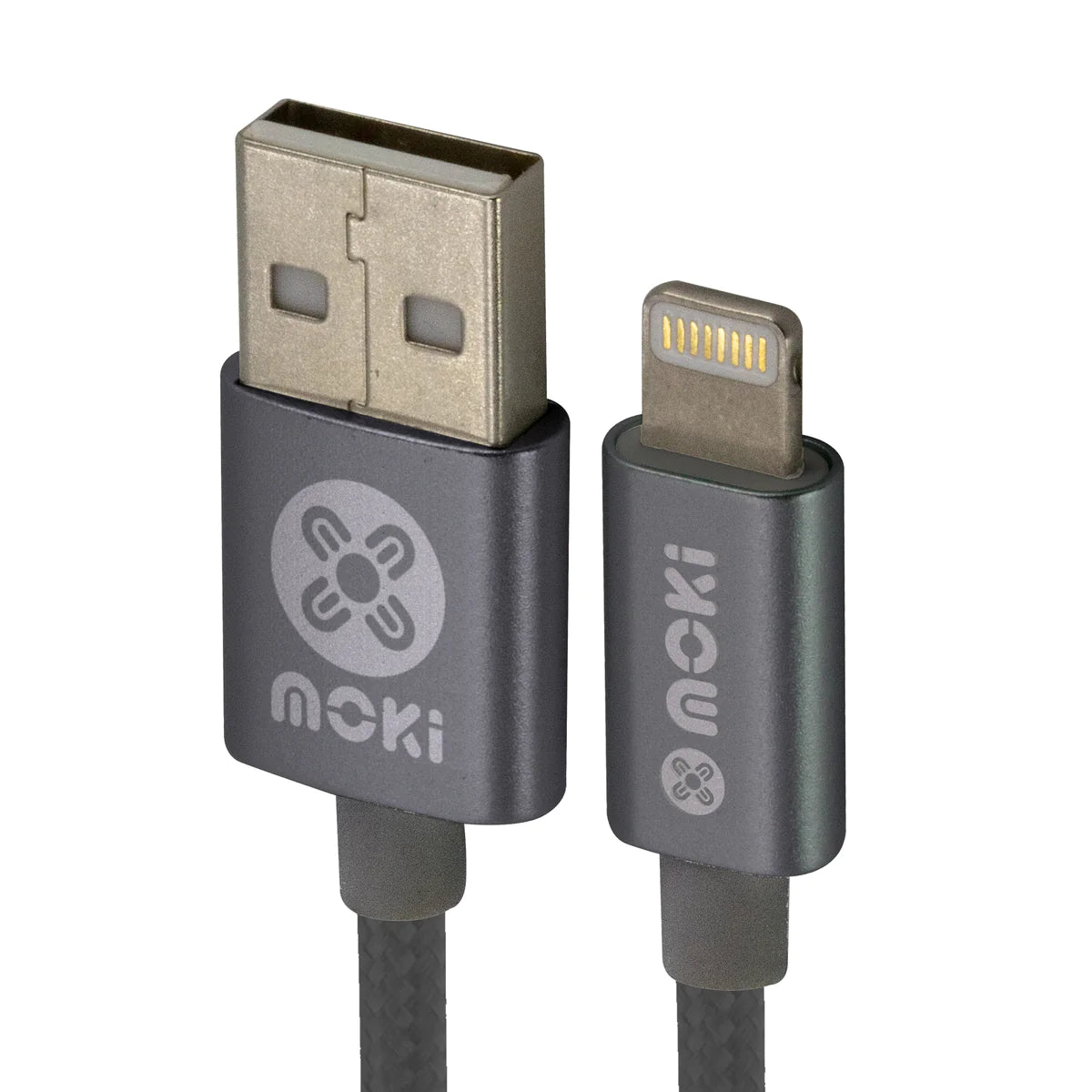 Moki Lightning to USB SynCharge Braided Cable Grey 90cm