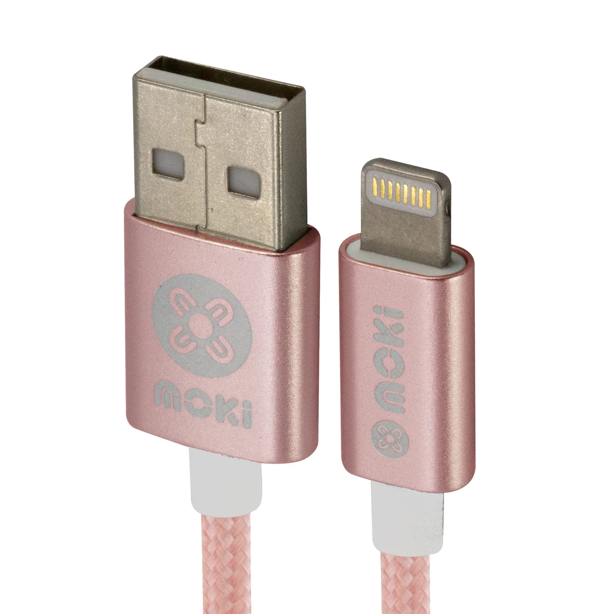 Moki Lightning to USB SynCharge Braided Cable Rose Gold 90cm