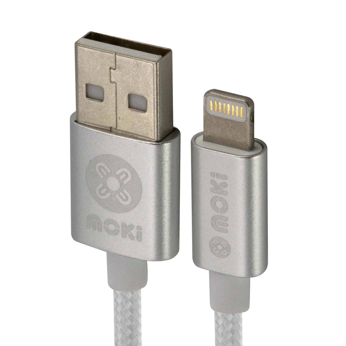 Moki Lightning to USB SynCharge Braided Cable Silver 10cm
