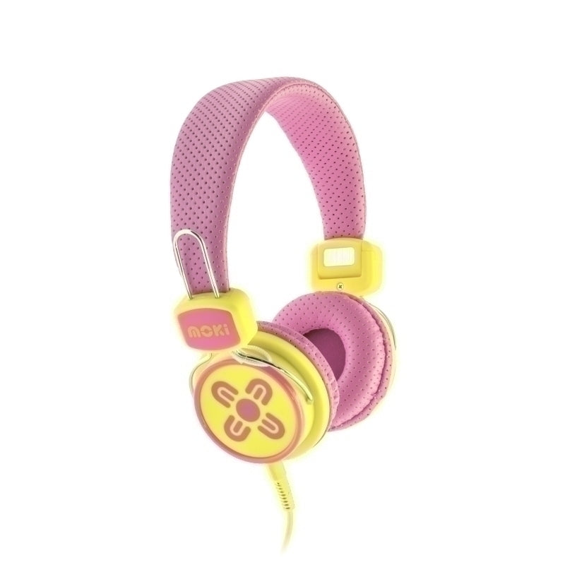 Moki Kids Safe Headphones Pink and Yellow