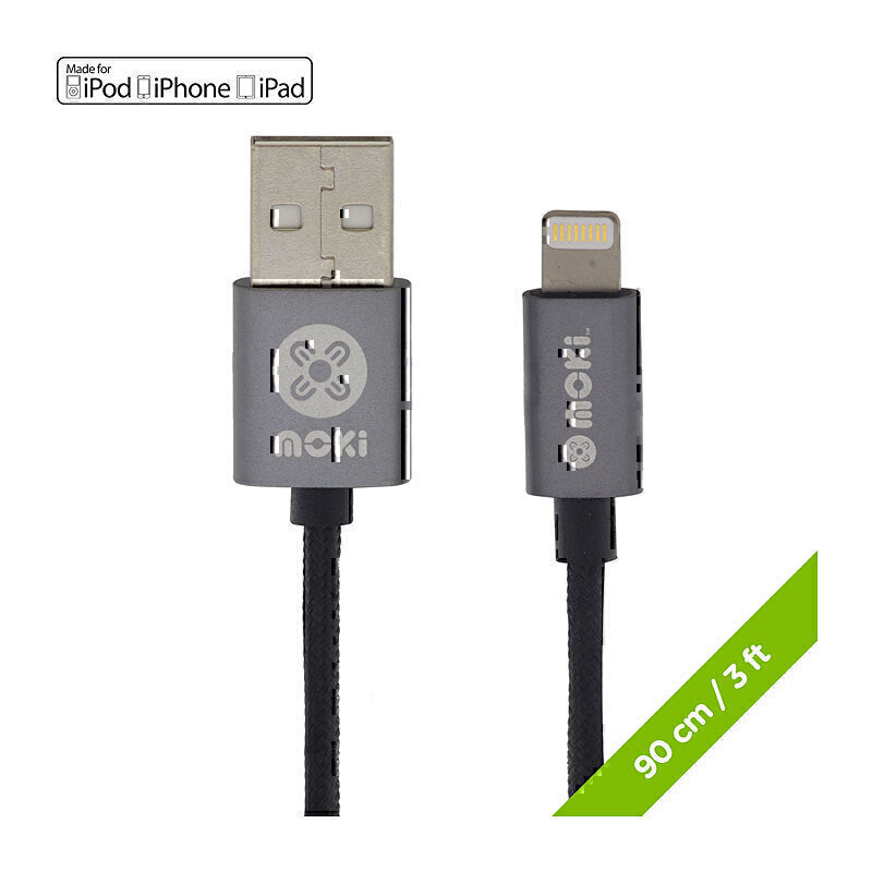 Moki Lightning to USB SynCharge Braided Cable Grey 90cm
