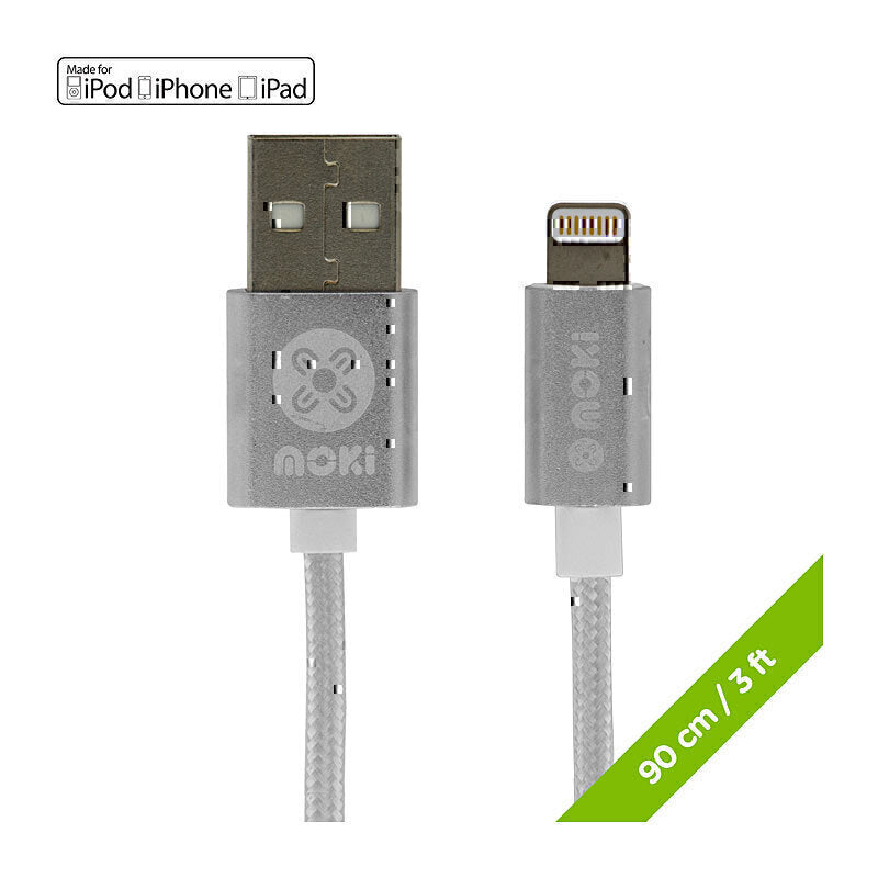 Moki Lightning to USB SynCharge Braided Cable Silver 90cm