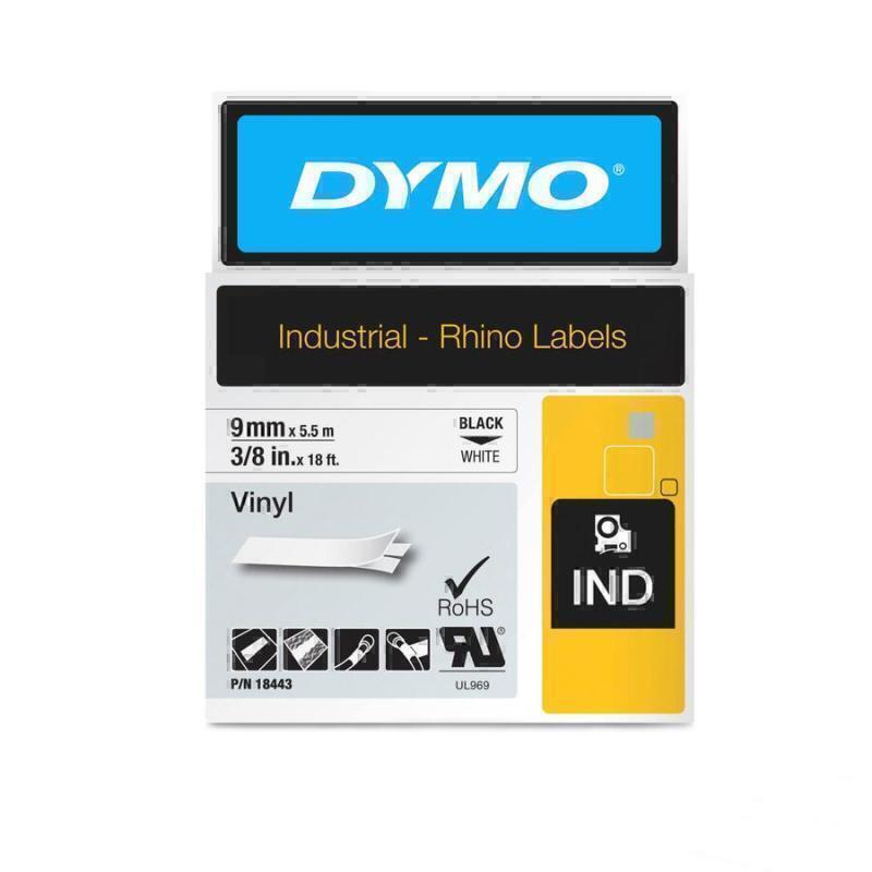 Dymo Rhino Vinyl Tape 9mm Black on White