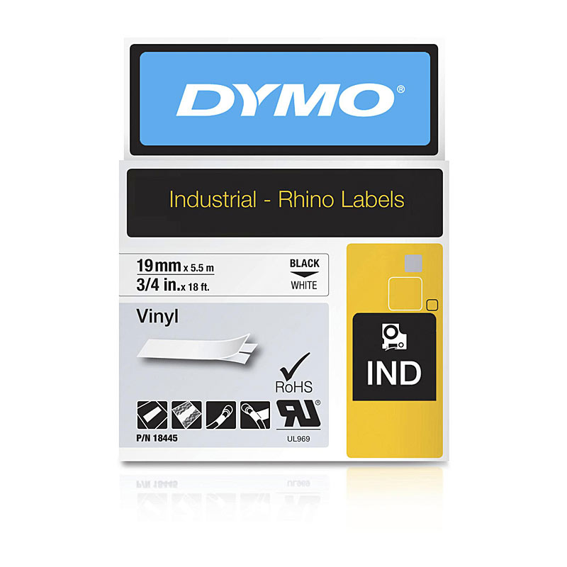 Dymo Rhino Vinyl Tape 19mm Black on White