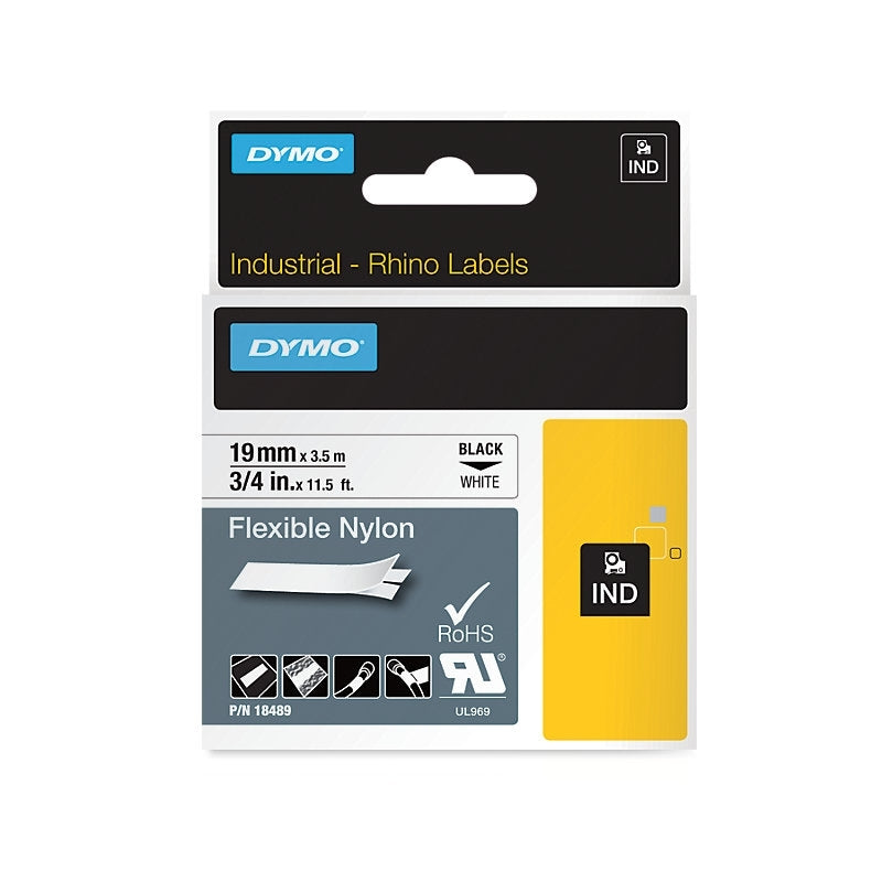 Dymo Rhino Flexible Nylon Tape 19mm Black on White